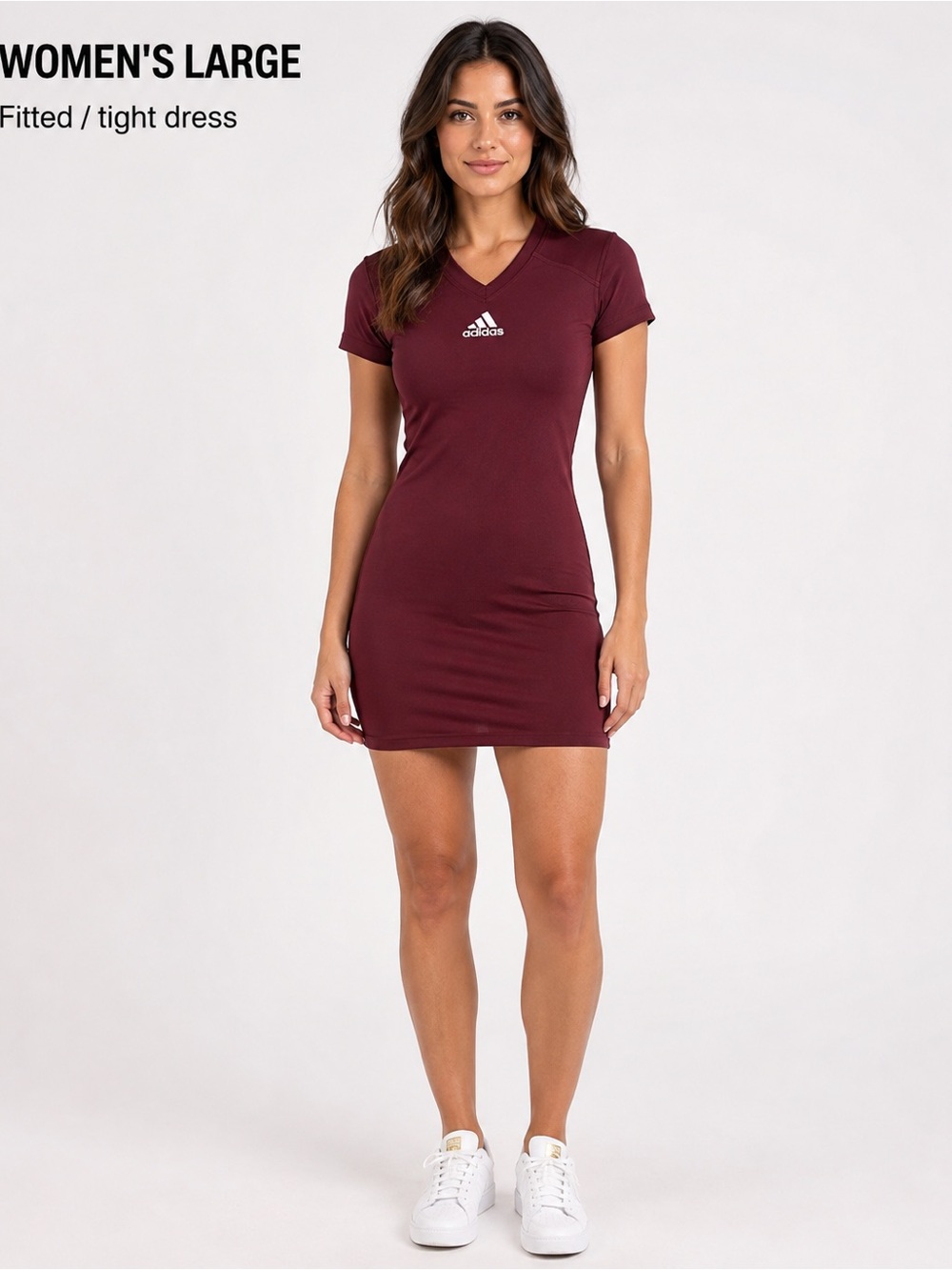adidas Women's large V-Neck Fitted Mini Dress in Maroon